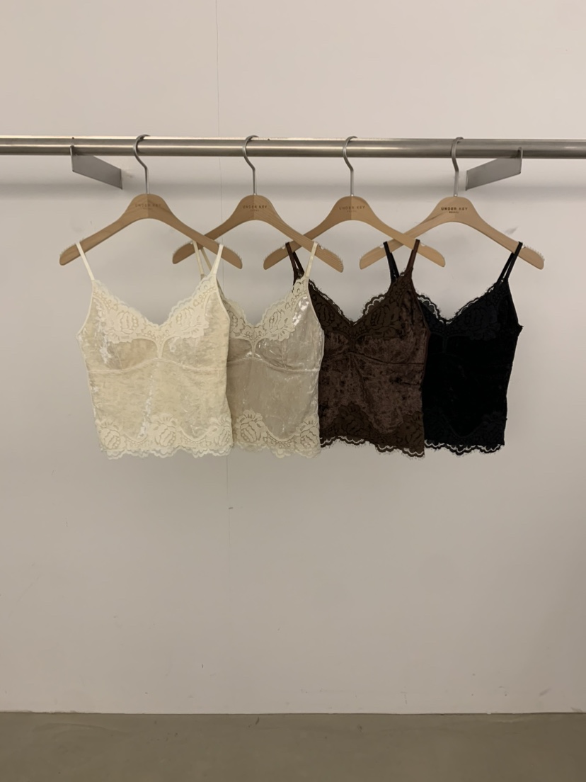 UNDER KEY韓國代購女裝新品真品吊帶背心天鵝絨蕾絲無袖UNDER KEY吊帶/背心