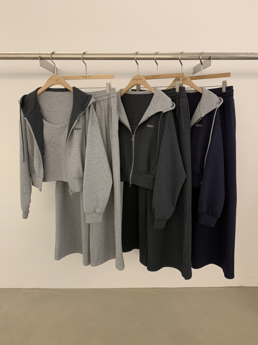 UNDER KEY東大門代購女士新品時尚人氣套裝三件套撞色連帽UNDER KEY套裝