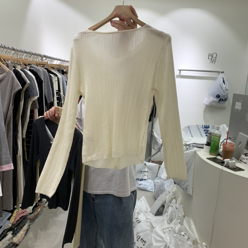 BY BOMI韓國代購女裝新品推薦休閑長袖T恤假兩件蕾絲開衫BY BOMI長袖T恤