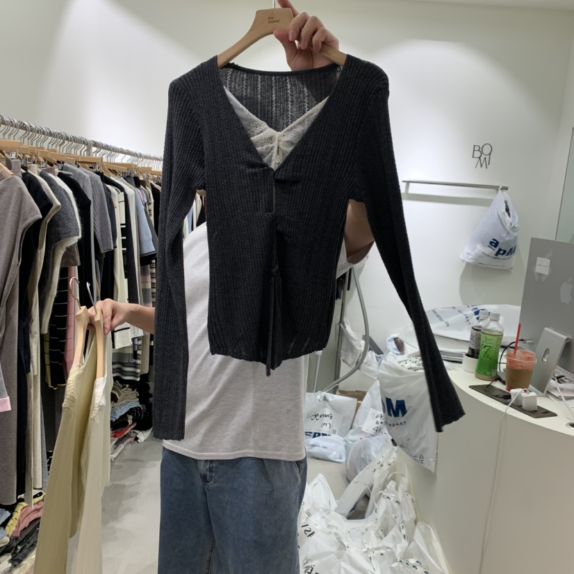 BY BOMI韓國代購女裝新品推薦休閑長袖T恤假兩件蕾絲開衫BY BOMI長袖T恤圖色3