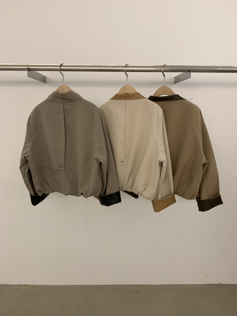UNDER KEY東大門實拍女士新品時尚推薦人氣夾克皮革撞色UNDER KEY夾克