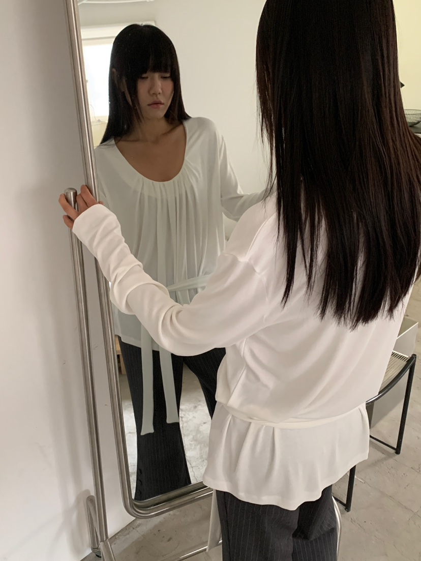 MORE THAN-P東大門實拍女士新款時尚長袖T恤含圍巾柔軟MORE THAN長袖T恤