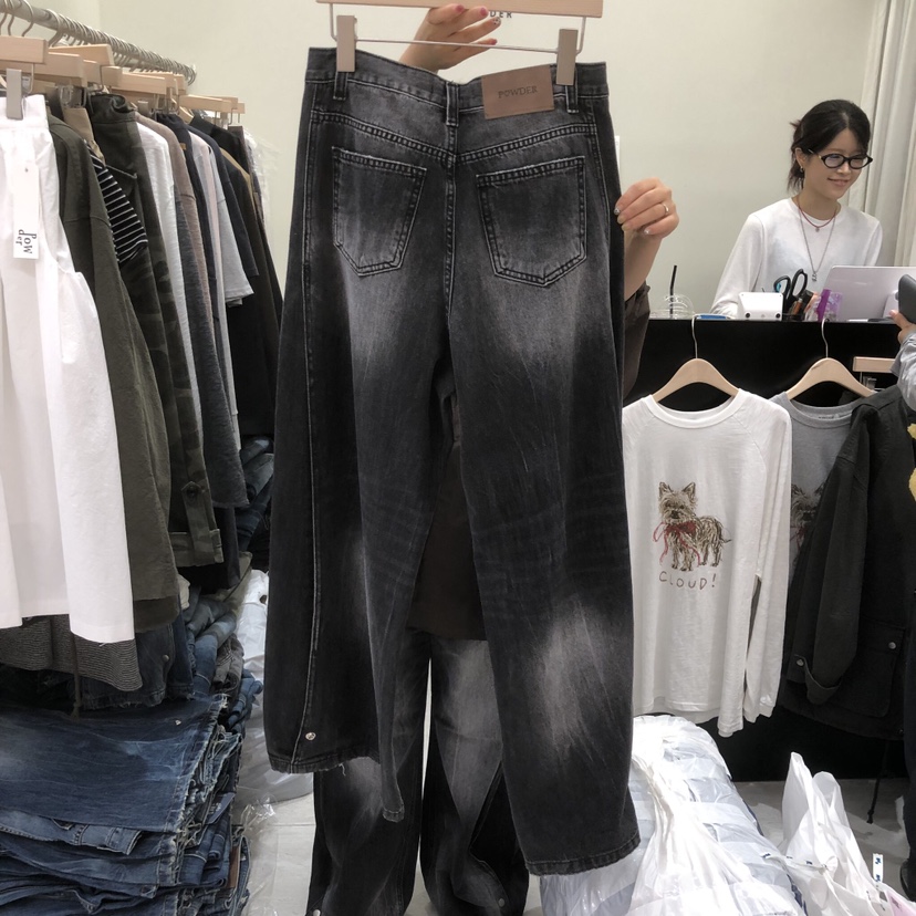 POWDER韓國直郵女士新品時尚熱賣真品人氣休閑牛仔褲紐扣POWDER牛仔褲