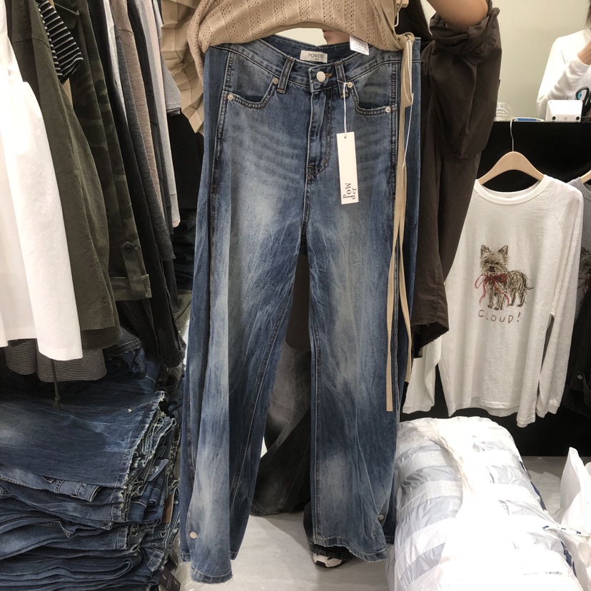POWDER韓國直郵女士新品時尚熱賣真品人氣休閑牛仔褲紐扣POWDER牛仔褲圖色2深藍色