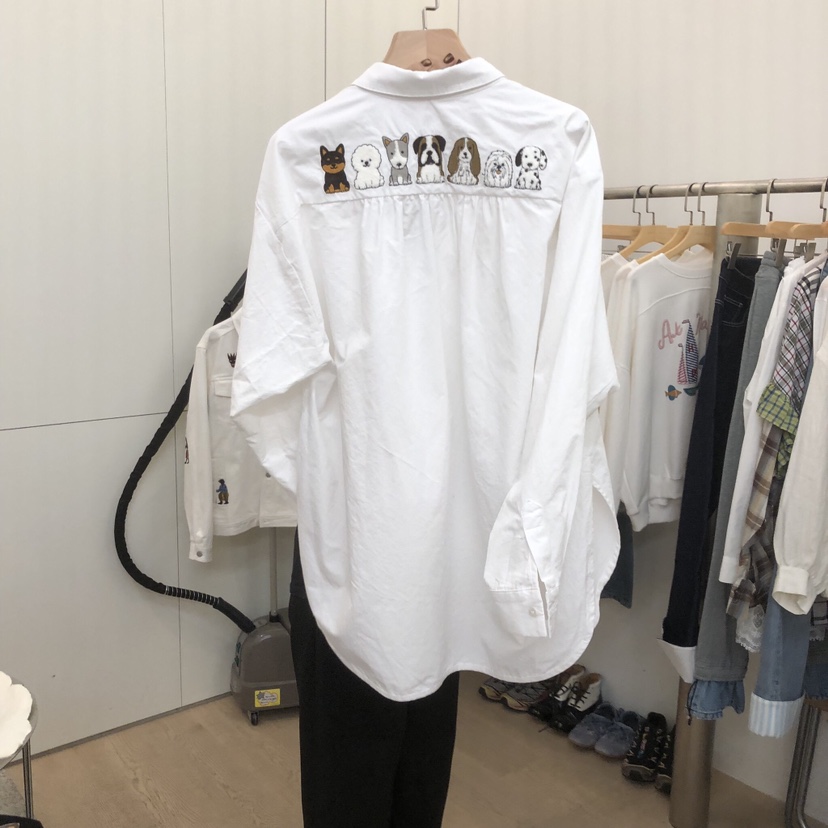 DOHWAJI東大門實拍女裝新款休閑人氣襯衫蕾絲衫水洗刺繡狗狗DOHWAJI襯衫/蕾絲衫