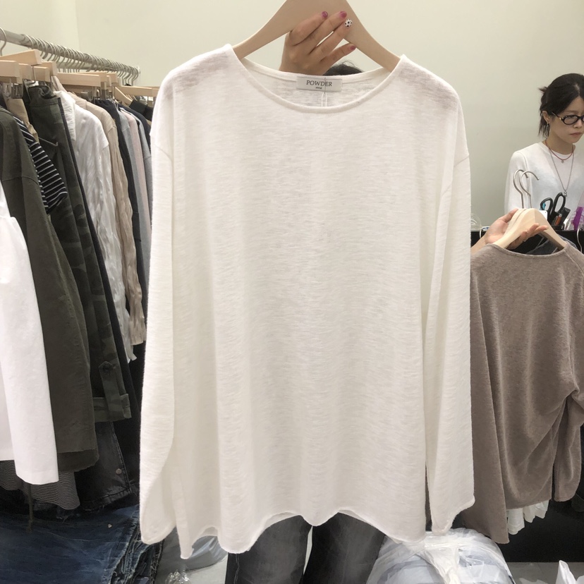 POWDER韓國代購女士新款人氣推薦熱賣真品時尚長袖T恤寬松POWDER長袖T恤圖色1