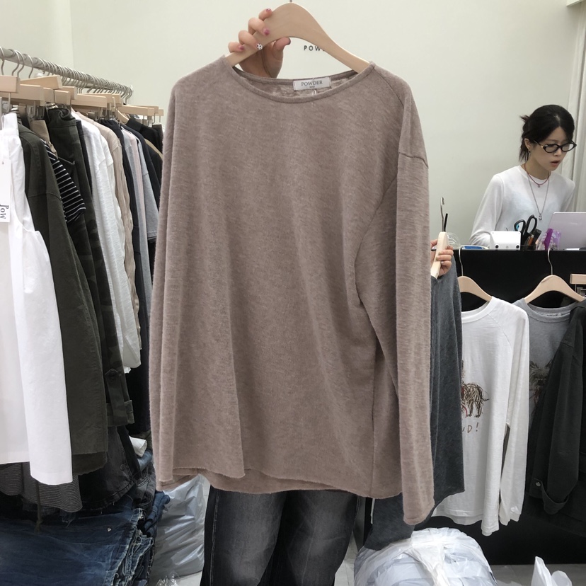 POWDER韓國代購女士新款人氣推薦熱賣真品時尚長袖T恤寬松POWDER長袖T恤圖色2