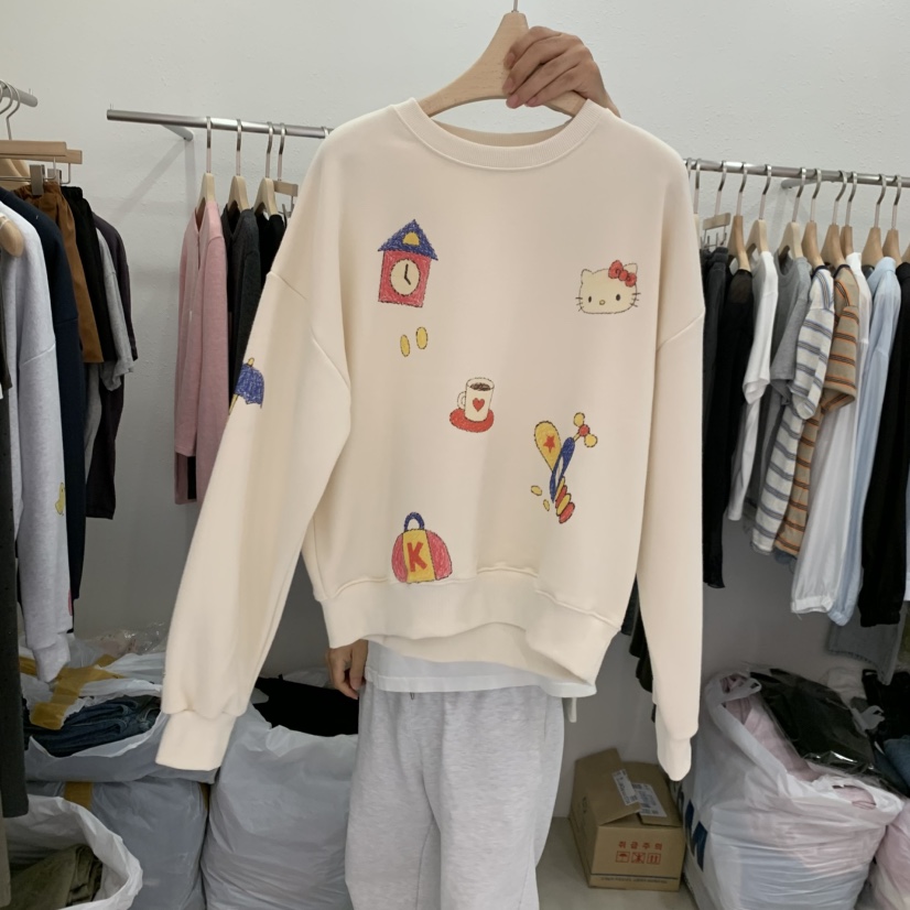 LELEN韓國代購女裝新品人氣休閑時尚熱賣推薦真品衛衣LELEN衛衣圖色3奶油色