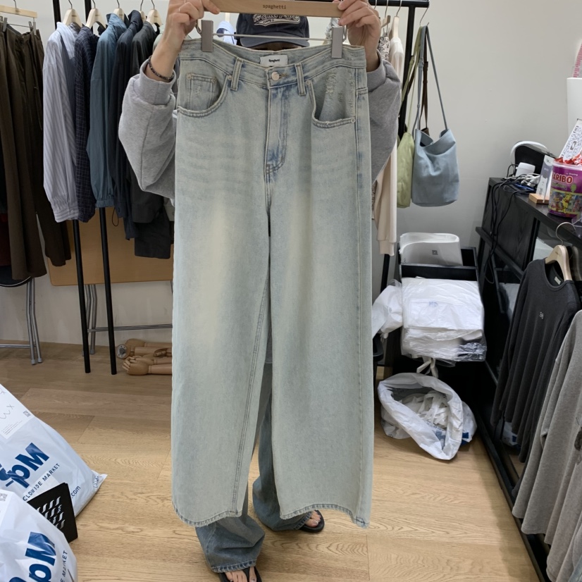 SPAGHETTI韓國直郵女裝新品真品推薦熱賣人氣時尚牛仔褲復古spaghetti牛仔褲圖色2淺藍