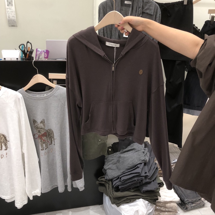 POWDER東大門直郵女裝新款休閑人氣真品熱賣衛衣拉鏈連帽衫POWDER衛衣圖色1棕色
