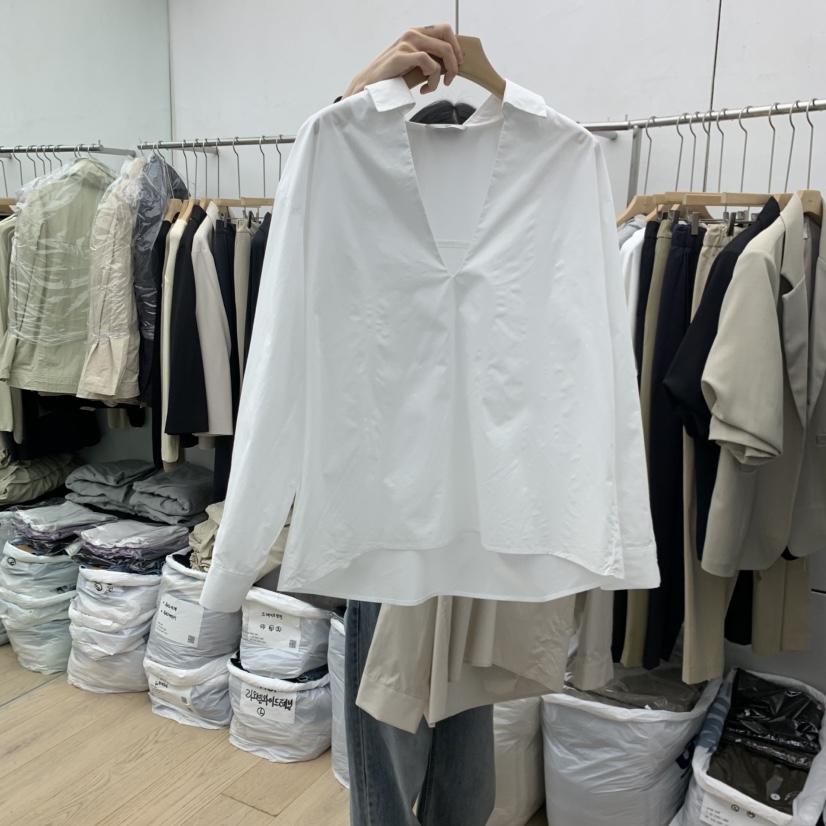 MOI-A東大門代購女士新品時尚休閑人氣襯衫蕾絲衫V領深VMOI-A襯衫/蕾絲衫圖色1