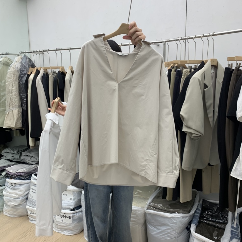 MOI-A東大門代購女士新品時尚休閑人氣襯衫蕾絲衫V領深VMOI-A襯衫/蕾絲衫圖色2