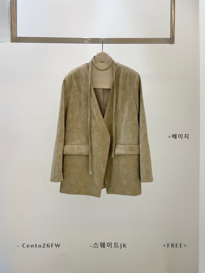 CENTO東大門代購女裝新品推薦熱賣時尚休閑夾克含脖帶絨面革CENTO夾克圖色2