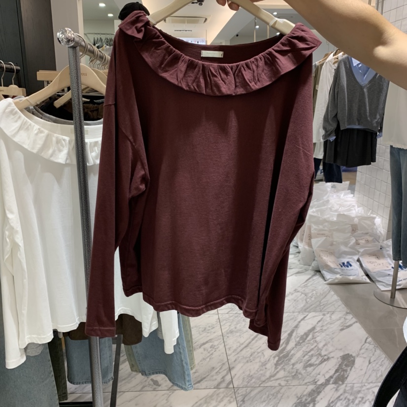 SPAGHETTI韓國代購女士新款真品人氣熱賣時尚長袖T恤褶邊spaghetti長袖T恤圖色3