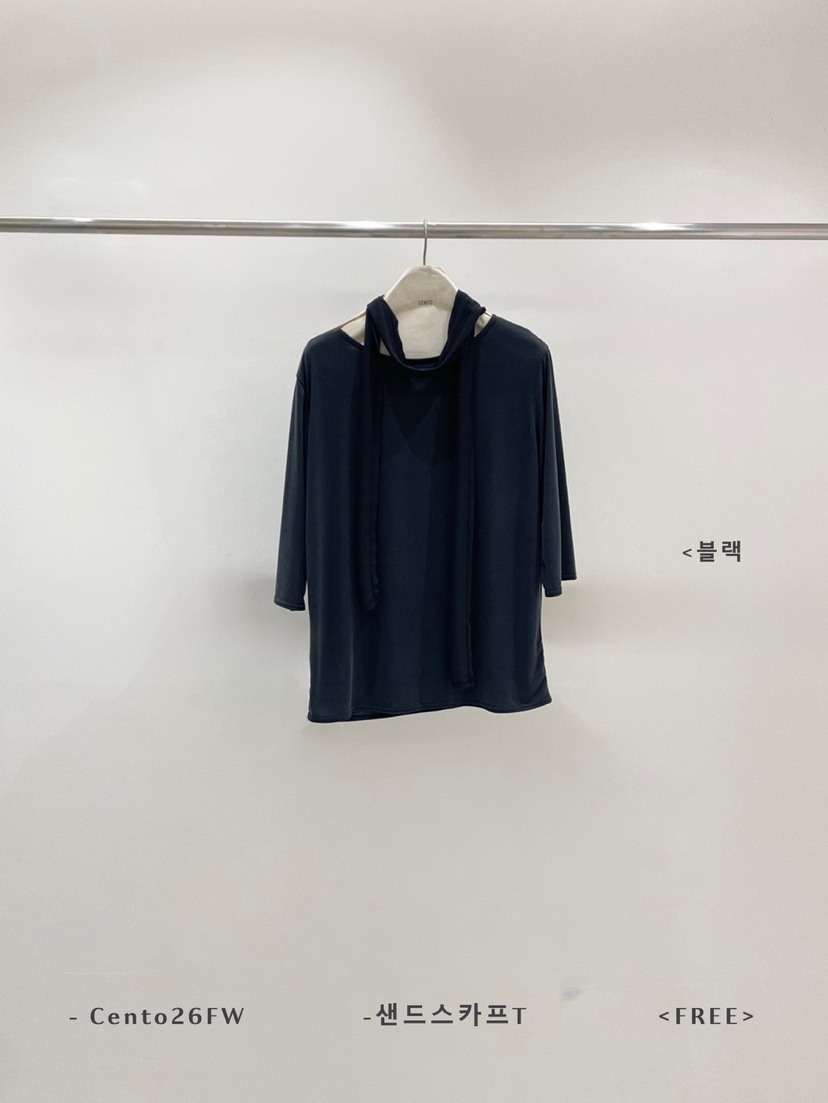CENTO東大門直郵女士新品休閑人氣時尚熱賣長袖T恤含圍巾CENTO長袖T恤圖色5黑色