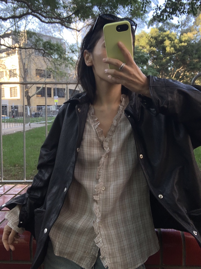 ROMANTICIZE韓國直郵女士新品時尚休閑襯衫蕾絲衫荷葉邊格子ROMANTICIZE襯衫/蕾絲衫