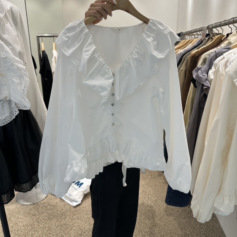 A東大門實拍女士新款真品人氣休閑推薦時尚熱賣襯衫蕾絲衫A STORE襯衫/蕾絲衫圖色1白色