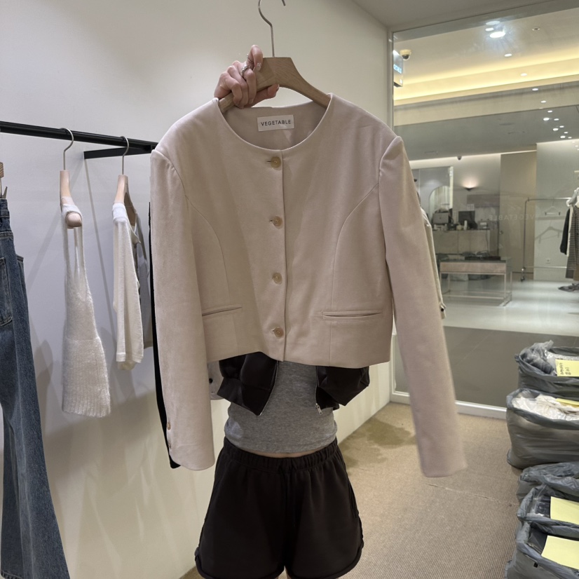 VEGETABLE東大門代購女裝新品熱賣時尚人氣真品休閑夾克麂皮VEGETABLE夾克圖色1粉色