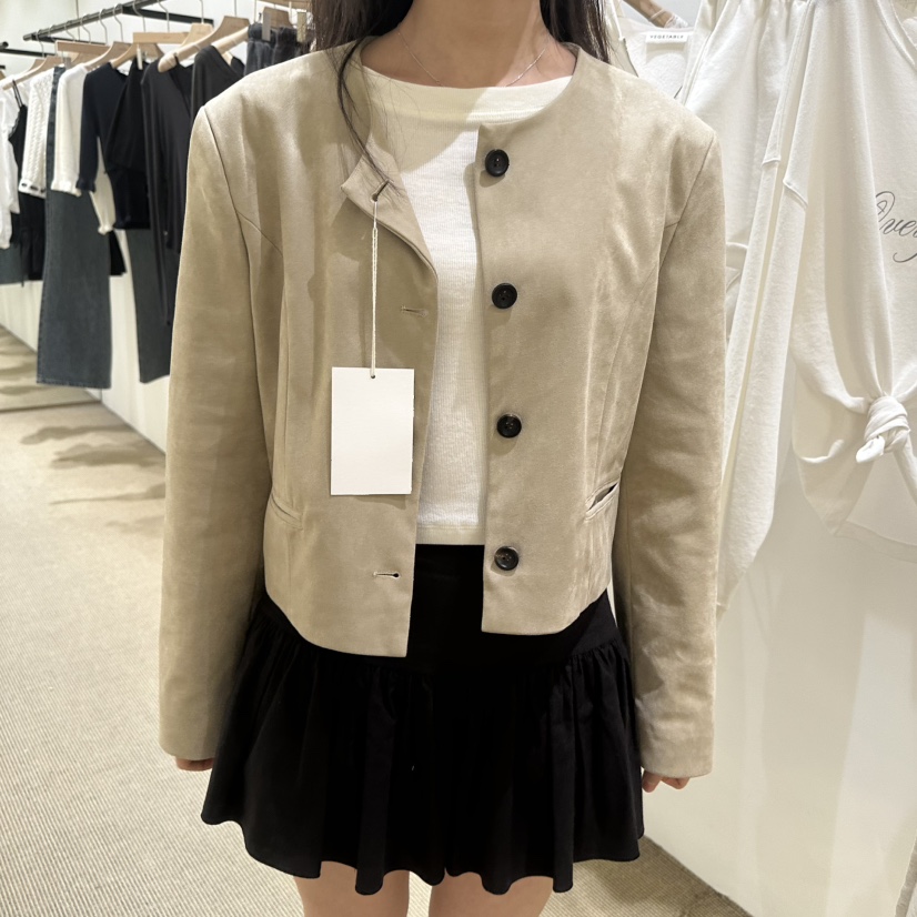 VEGETABLE東大門代購女裝新品熱賣時尚人氣真品休閑夾克麂皮VEGETABLE夾克圖色2杏色