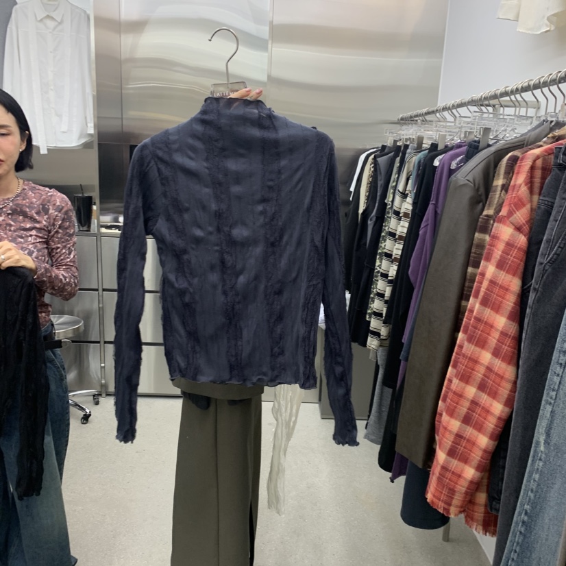 LATTEMOOD東大門代購女裝新品時尚推薦人氣長袖T恤蕾絲褶裥LATTEMOOD長袖T恤圖色2深藍色