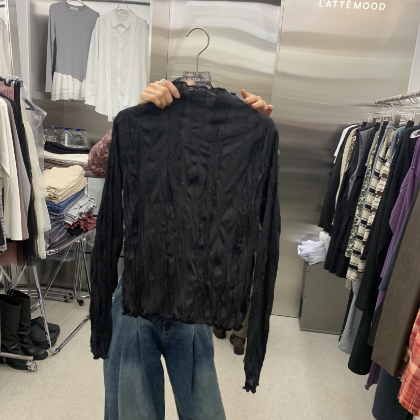 LATTEMOOD東大門代購女裝新品時尚推薦人氣長袖T恤蕾絲褶裥LATTEMOOD長袖T恤圖色3黑