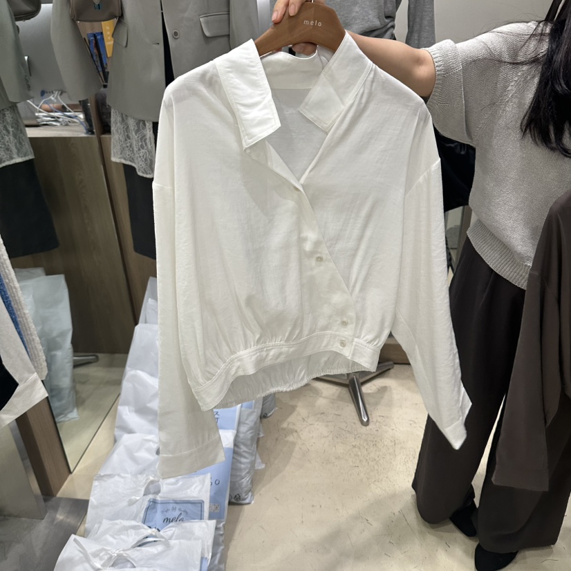 MELO東大門代購女士新品休閑推薦熱賣時尚襯衫蕾絲衫短款MELO襯衫/蕾絲衫圖色1