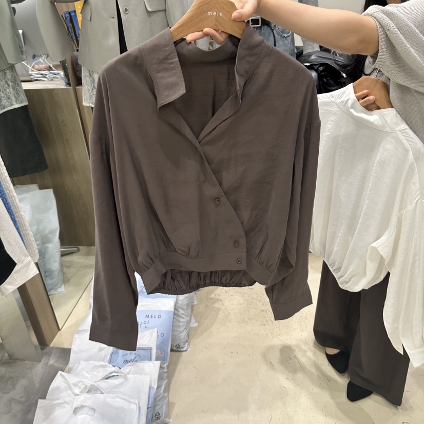 MELO東大門代購女士新品休閑推薦熱賣時尚襯衫蕾絲衫短款MELO襯衫/蕾絲衫圖色2