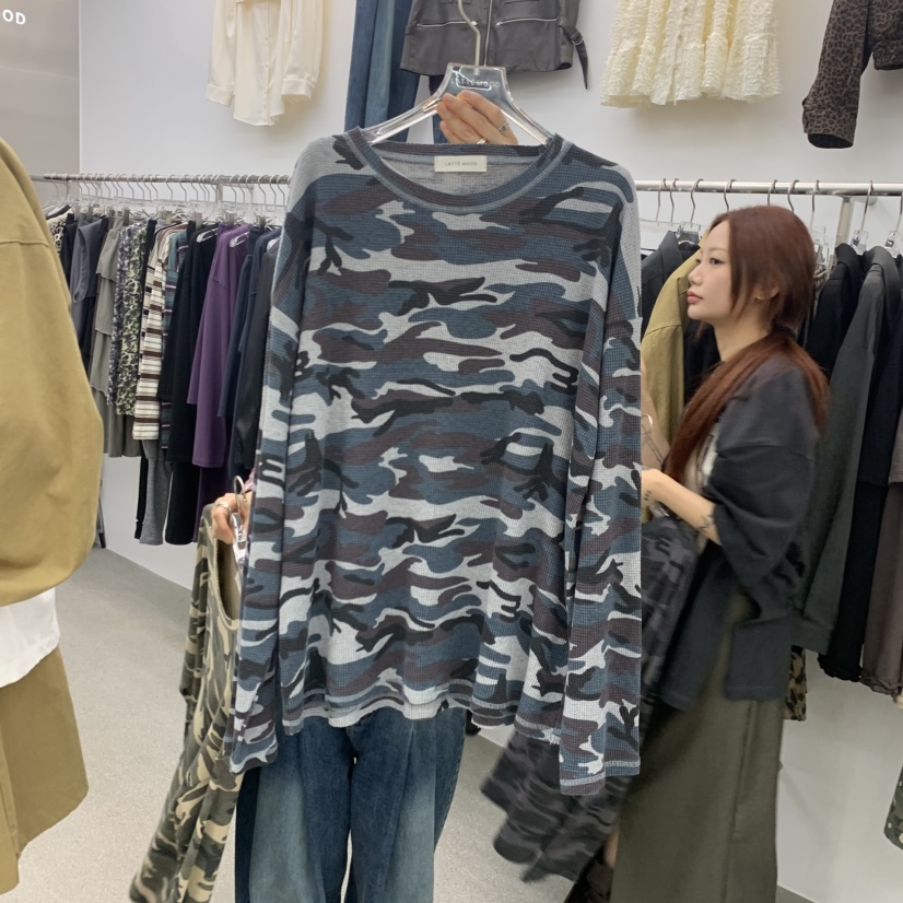 LATTEMOOD東大門代購女裝新品熱賣推薦休閑真品長袖T恤迷彩LATTEMOOD長袖T恤圖色2藍