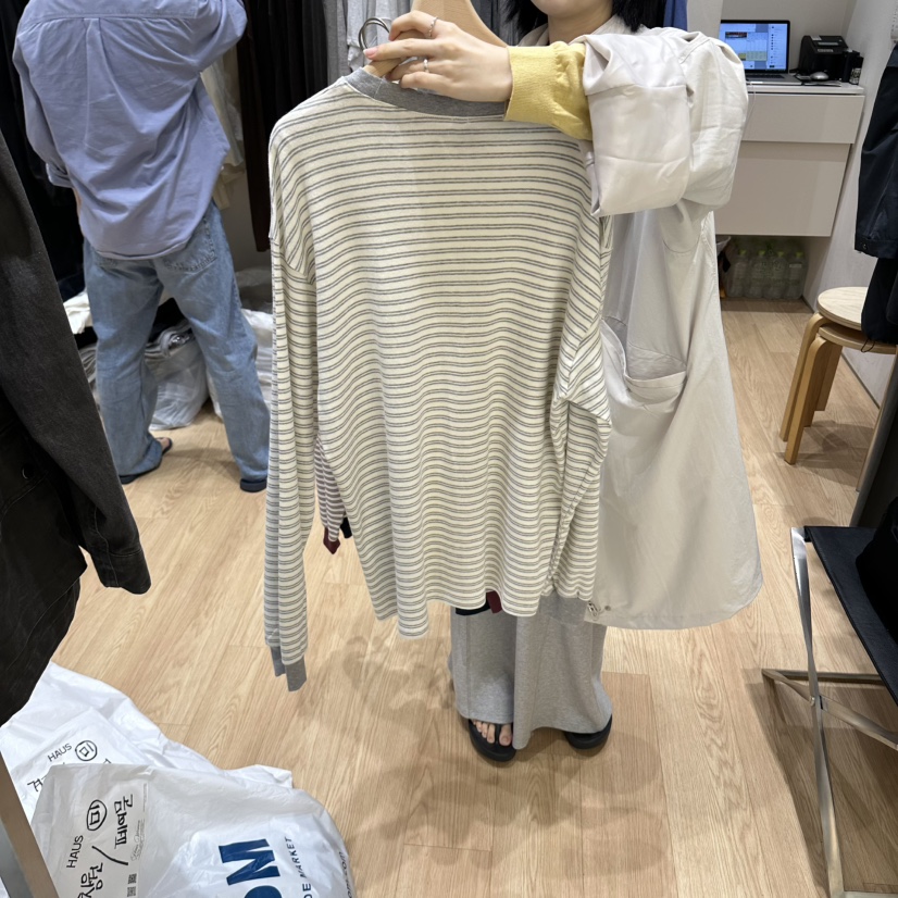 HAUS-A韓國直郵女士新款休閑時尚推薦真品熱賣長袖T恤條紋HAUSWOMEN長袖T恤