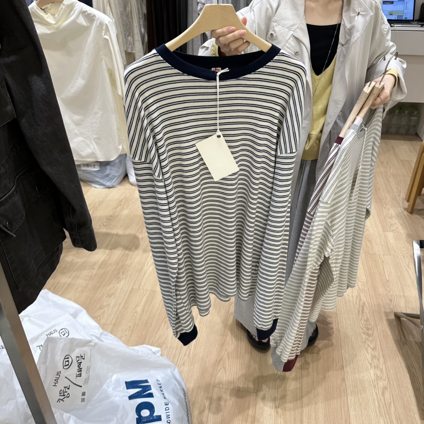 HAUS-A韓國直郵女士新款休閑時尚推薦真品熱賣長袖T恤條紋HAUSWOMEN長袖T恤圖色2