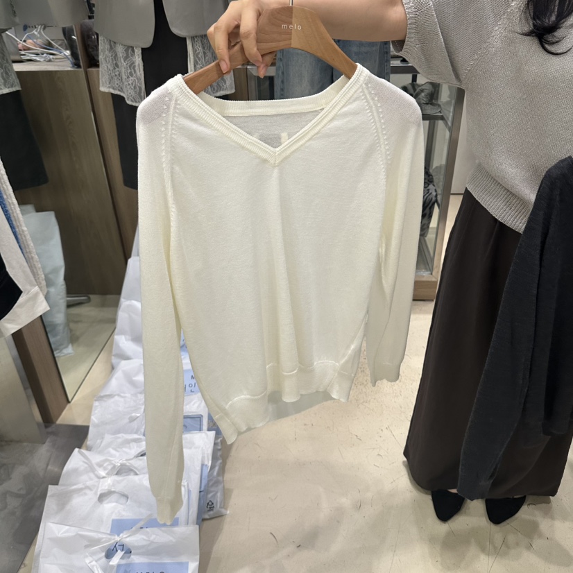 MELO韓國直郵女士新品真品時尚人氣推薦休閑熱賣針織衫V領MELO針織衫圖色1