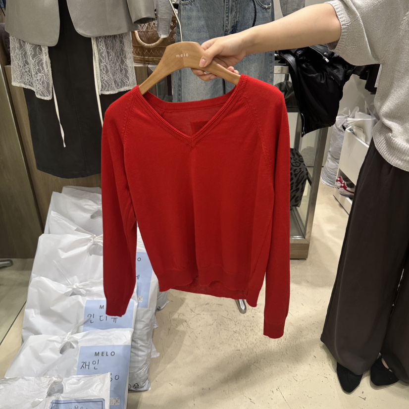 MELO韓國直郵女士新品真品時尚人氣推薦休閑熱賣針織衫V領MELO針織衫圖色3