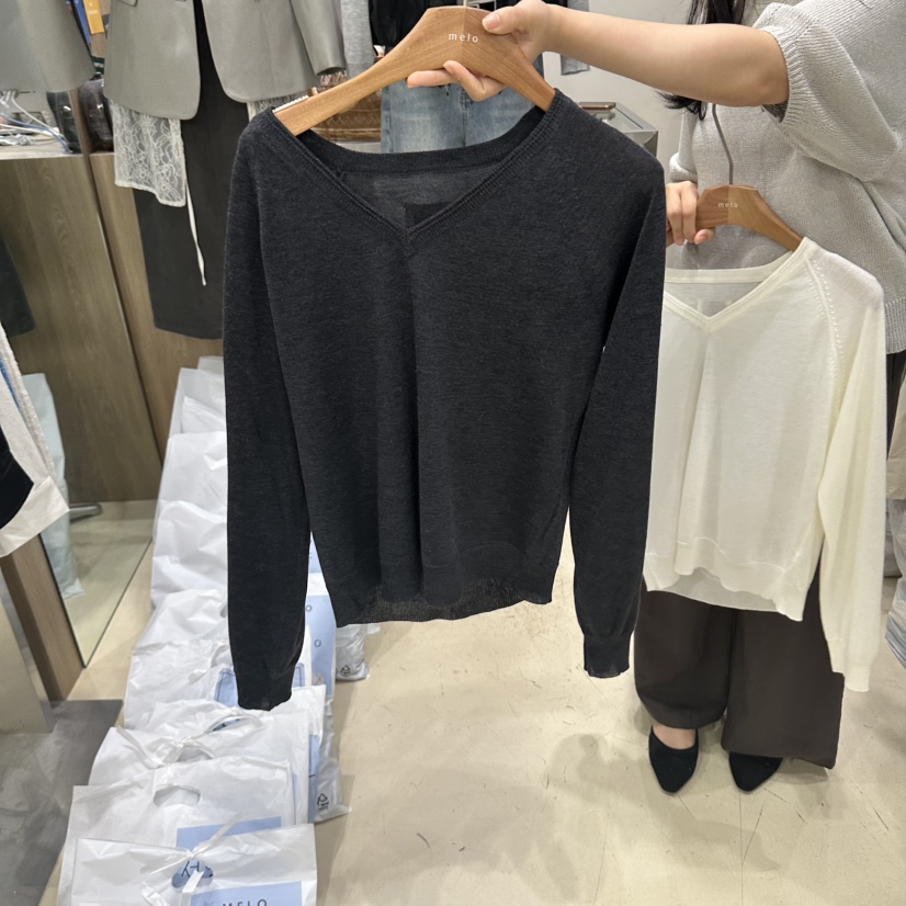 MELO韓國直郵女士新品真品時尚人氣推薦休閑熱賣針織衫V領MELO針織衫圖色4