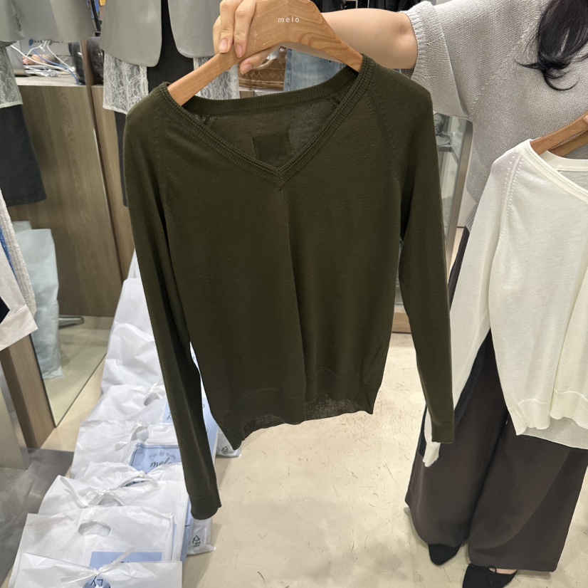 MELO韓國直郵女士新品真品時尚人氣推薦休閑熱賣針織衫V領MELO針織衫圖色5