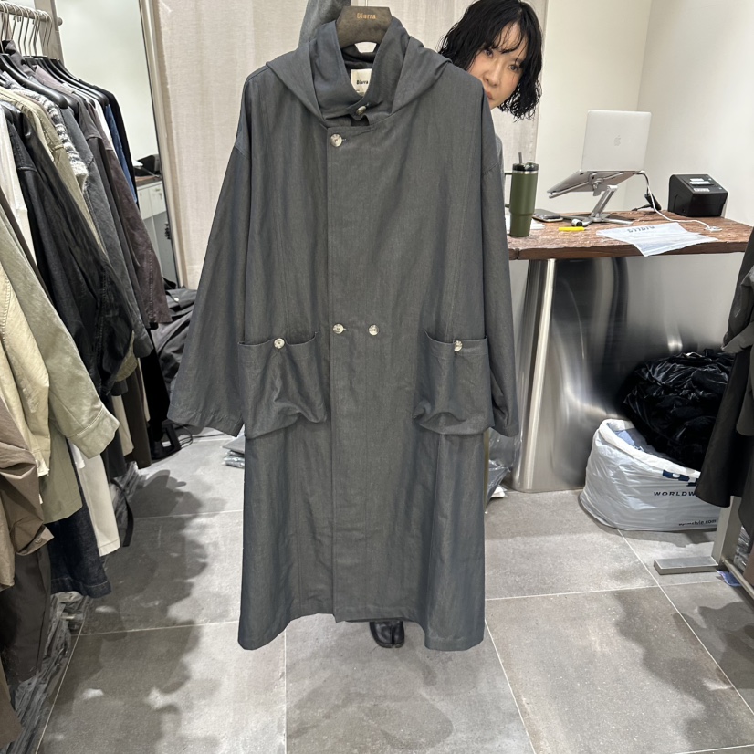 DIARRA東大門實拍女裝新品推薦真品休閑長款風衣含腰帶兜帽DIARRA長款風衣圖色1