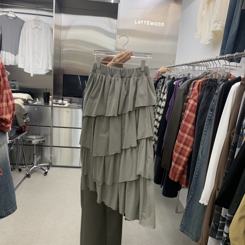 LATTEMOOD東大門代購女裝新品時尚半身裙中短裙荷葉邊層疊LATTEMOOD半身裙/中短裙