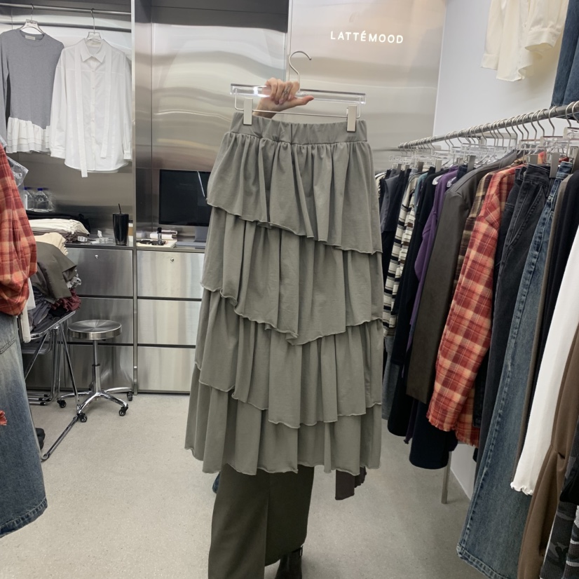 LATTEMOOD東大門代購女裝新品時尚半身裙中短裙荷葉邊層疊LATTEMOOD半身裙/中短裙圖色1