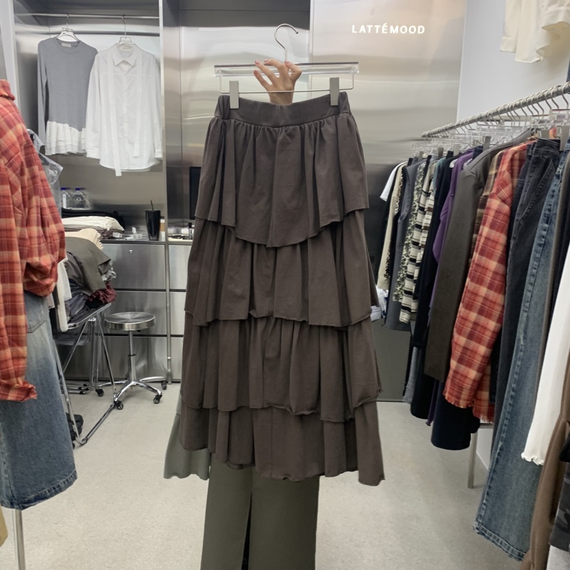 LATTEMOOD東大門代購女裝新品時尚半身裙中短裙荷葉邊層疊LATTEMOOD半身裙/中短裙圖色2