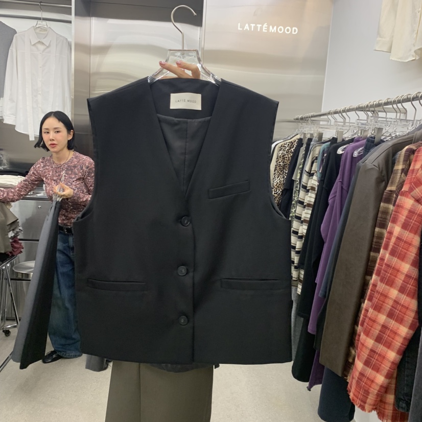 LATTEMOOD東大門代購女士新品推薦休閑時尚人氣熱賣真品馬甲LATTEMOOD馬甲圖色3黑