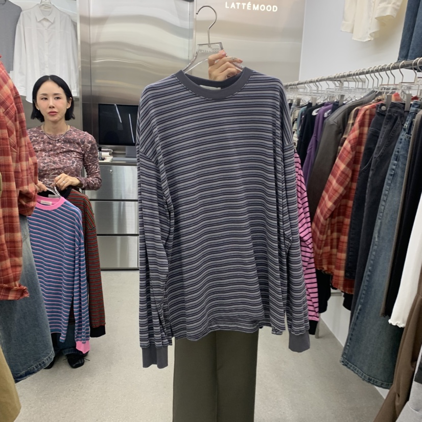 LATTEMOOD東大門代購女裝新款熱賣人氣時尚推薦長袖T恤條紋LATTEMOOD長袖T恤圖色2