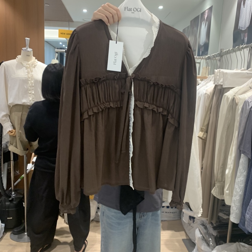 FLAT OGI韓國直郵女士新款推薦休閑熱賣時尚人氣襯衫蕾絲衫FLat OGI襯衫/蕾絲衫圖色1