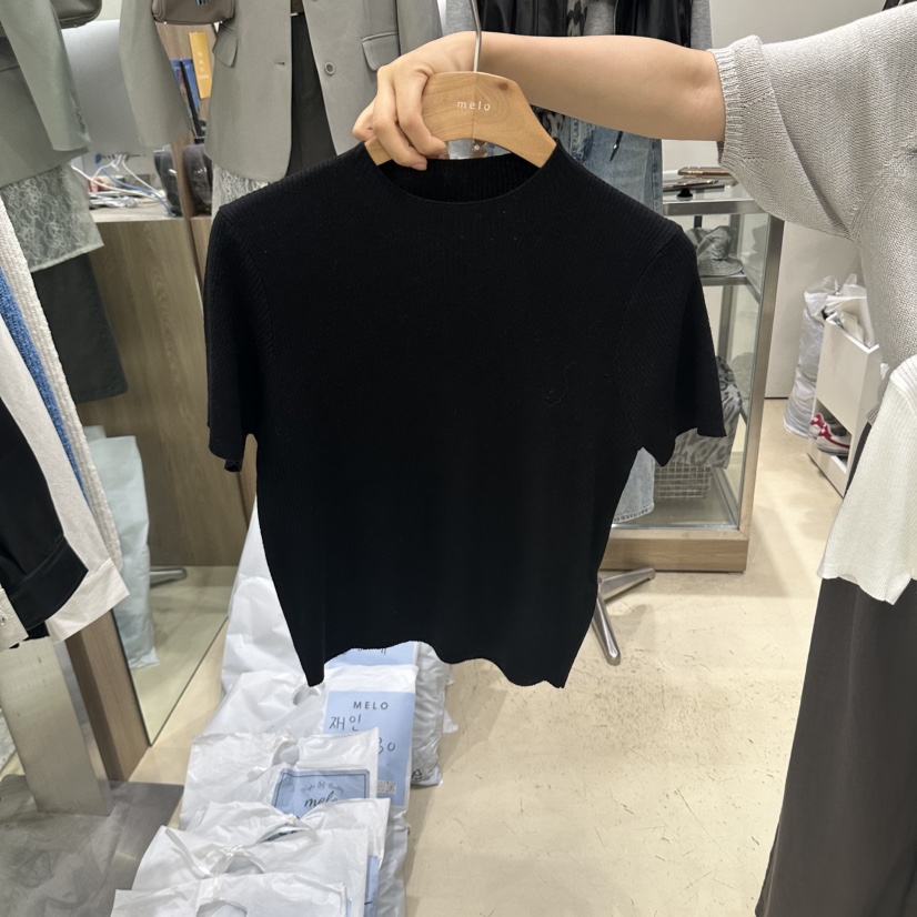 MELO東大門代購女裝新款真品熱賣時尚針織衫短袖針織衫羅紋MELO針織衫圖色4