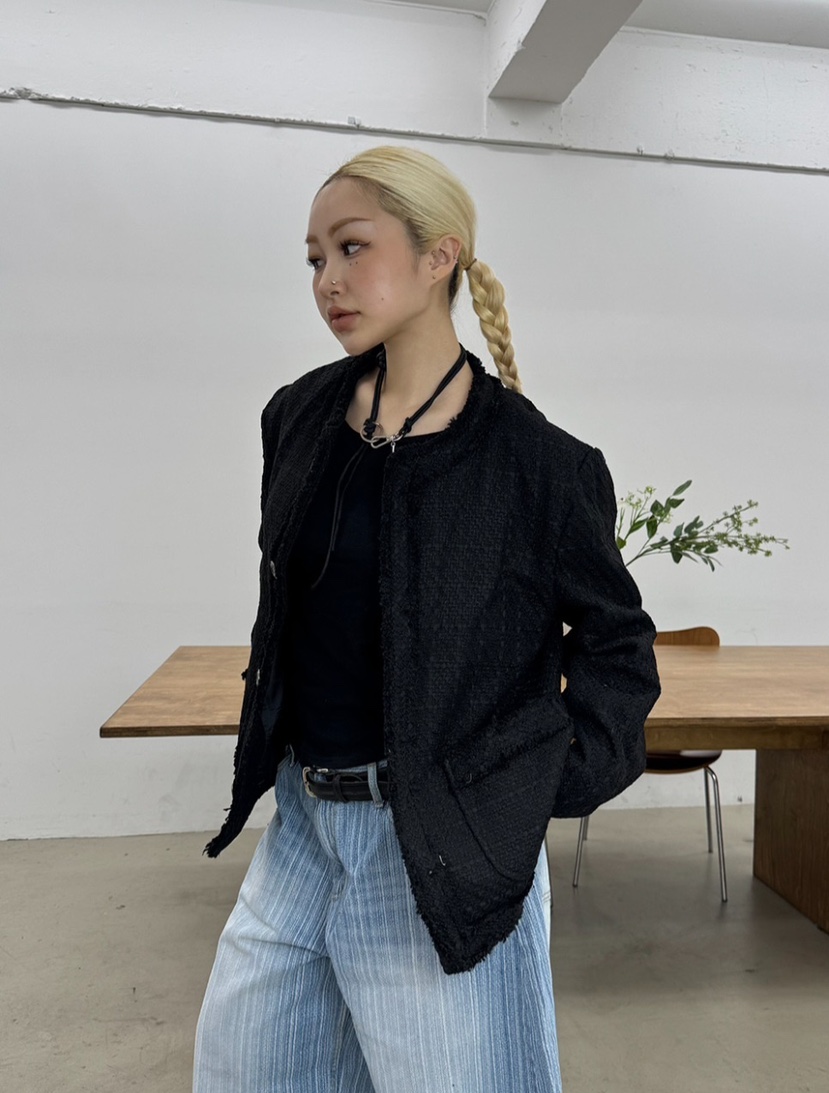 SEEOT東大門實拍女裝新款休閑時尚推薦夾克男女同款粗花呢SEEOT夾克