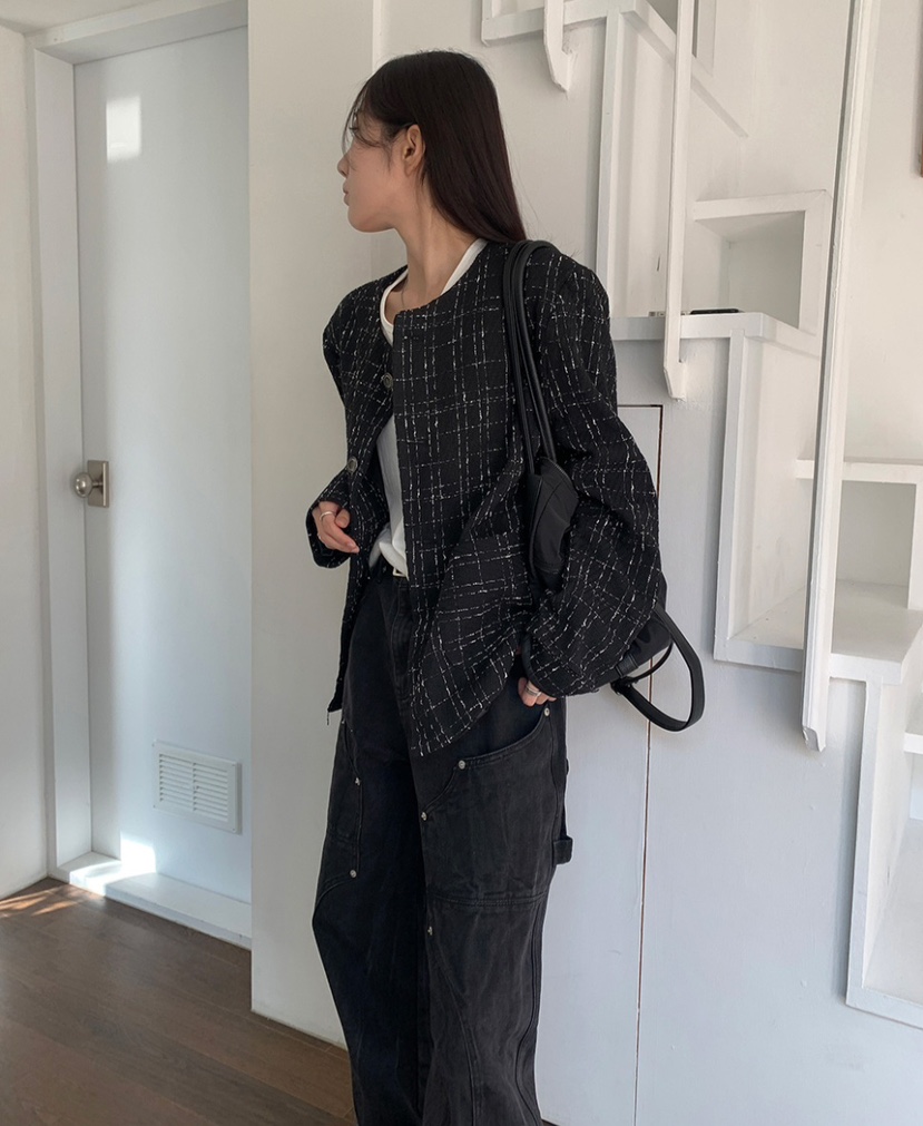 SEEOT東大門代購女士新品真品人氣推薦夾克男女同款粗花呢SEEOT夾克