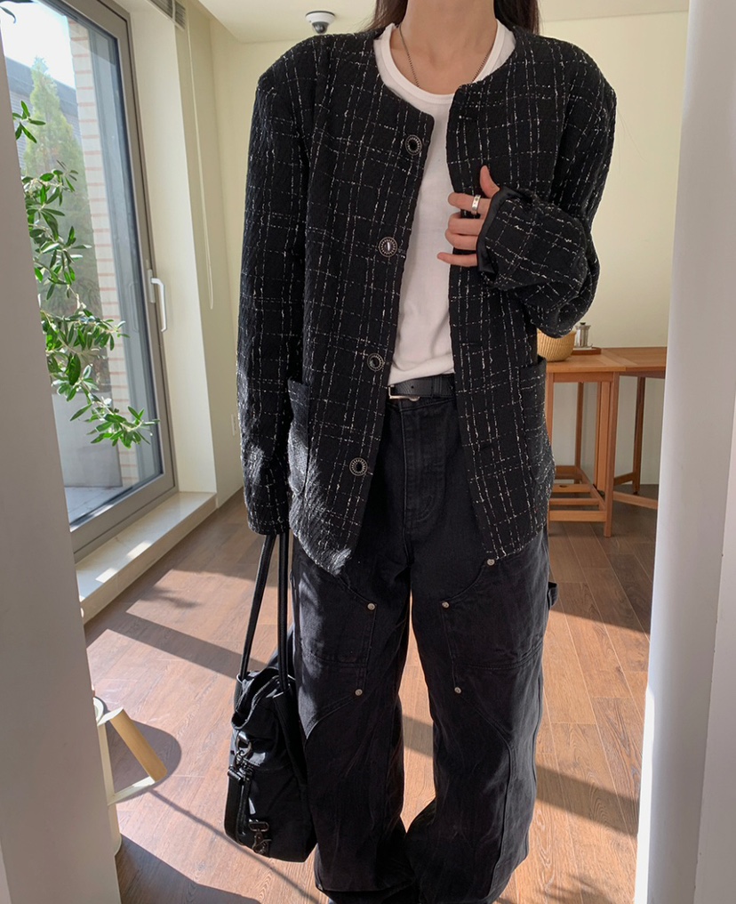 SEEOT東大門代購女士新品真品人氣推薦夾克男女同款粗花呢SEEOT夾克
