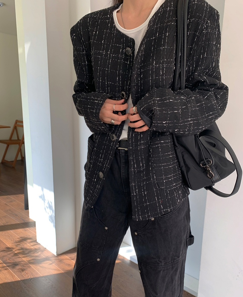 SEEOT東大門代購女士新品真品人氣推薦夾克男女同款粗花呢SEEOT夾克圖色1