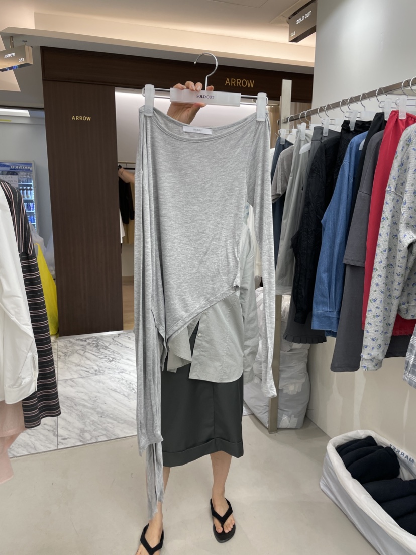 SOLD OUT東大門代購女士新品休閑人氣熱賣長袖T恤不對稱SOLD OUT長袖T恤圖色3
