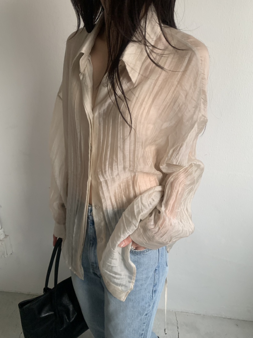 LE AVE東大門代購女裝新品人氣真品休閑襯衫蕾絲衫含腰繩LE AVE襯衫/蕾絲衫