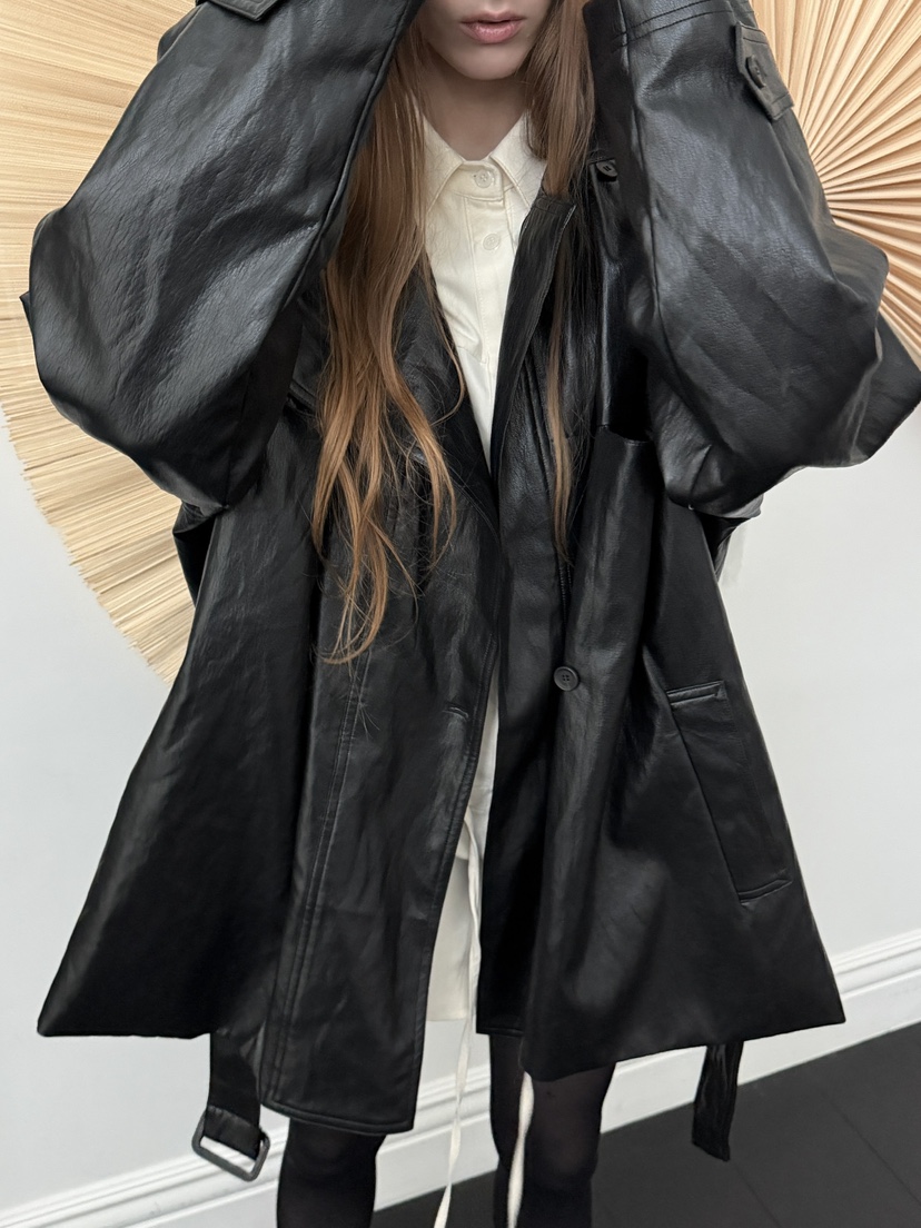 AMOOD東大門直郵女裝新款休閑人氣真品推薦皮衣含腰帶皮革AMOOD皮衣