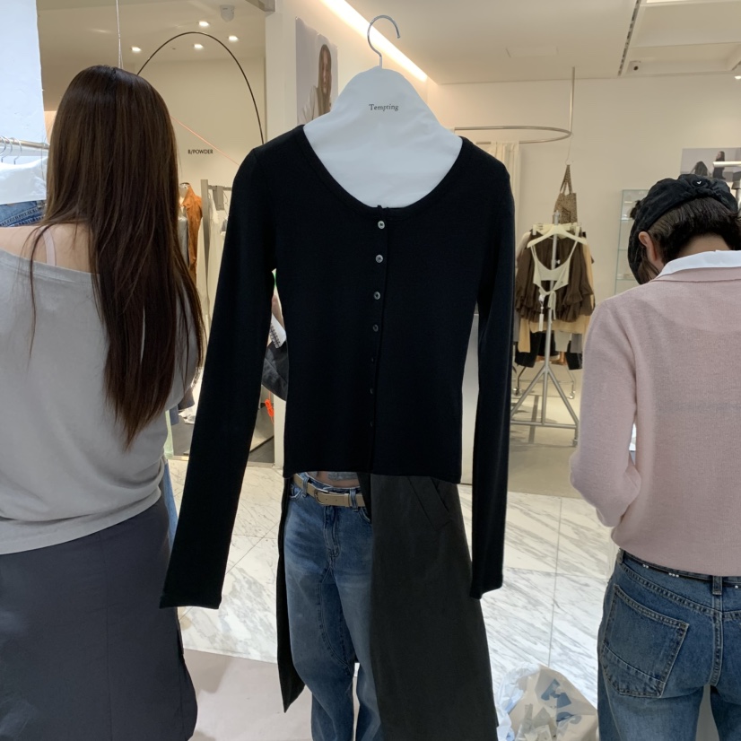 TEMPTING韓國代購女裝新品人氣推薦休閑真品長袖T恤羊絨開衫TEMPTING長袖T恤圖色5黑